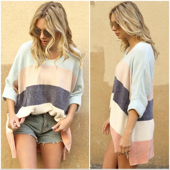 MOVING ALONG COLOR BLOCK SWEATER-LIGHT BLUE - Picture 3 of 5